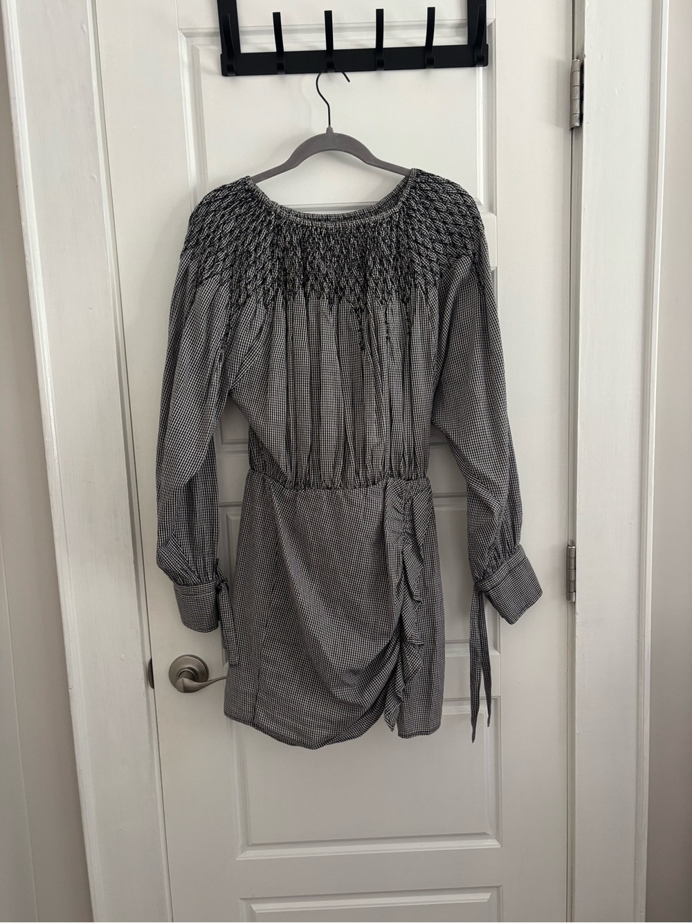 Smocked Yoke Mini Dress in Black and White Gingham